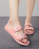 Women's Simple Solid Color Flat Heel Buckle Slip-On Slippers Large Size