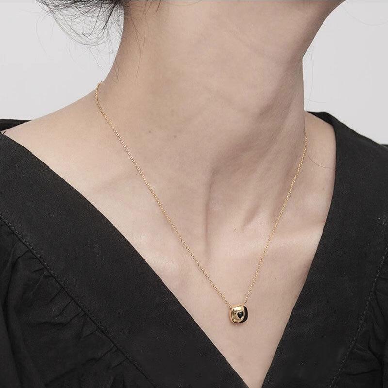 Square Love Necklace Small Black Love Necklace INS Sweater Chain Minimalist Necklace