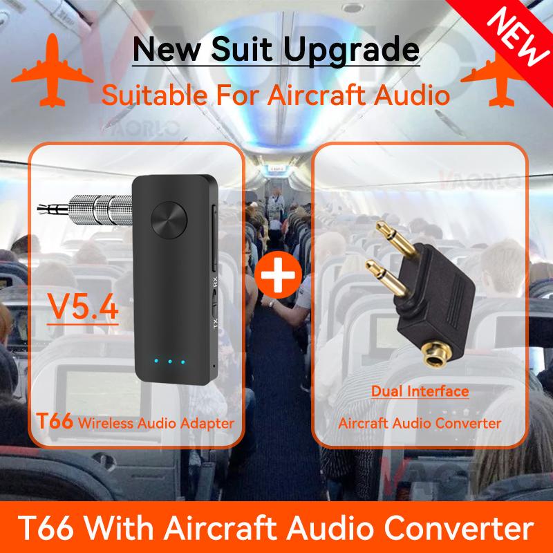 2-In-1 Wireless Audio Adapter Bluetooth 5.4 Receiver Transmitter 3.5mm AUX Lossless Sound MIC For Car Speaker TV PC Airplane