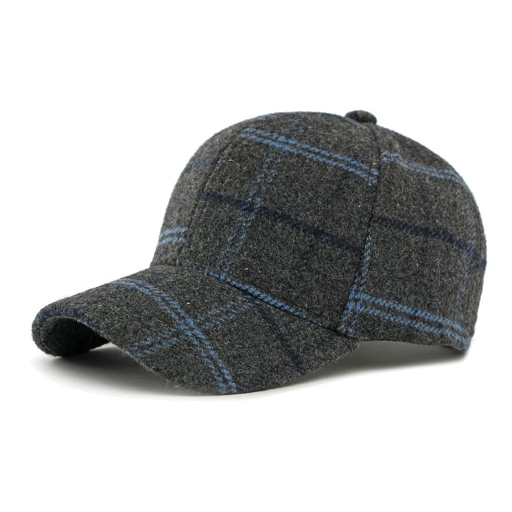 Autumn Winter Hat Men Women Wool Plaid Baseball Cap British Vintage Cap