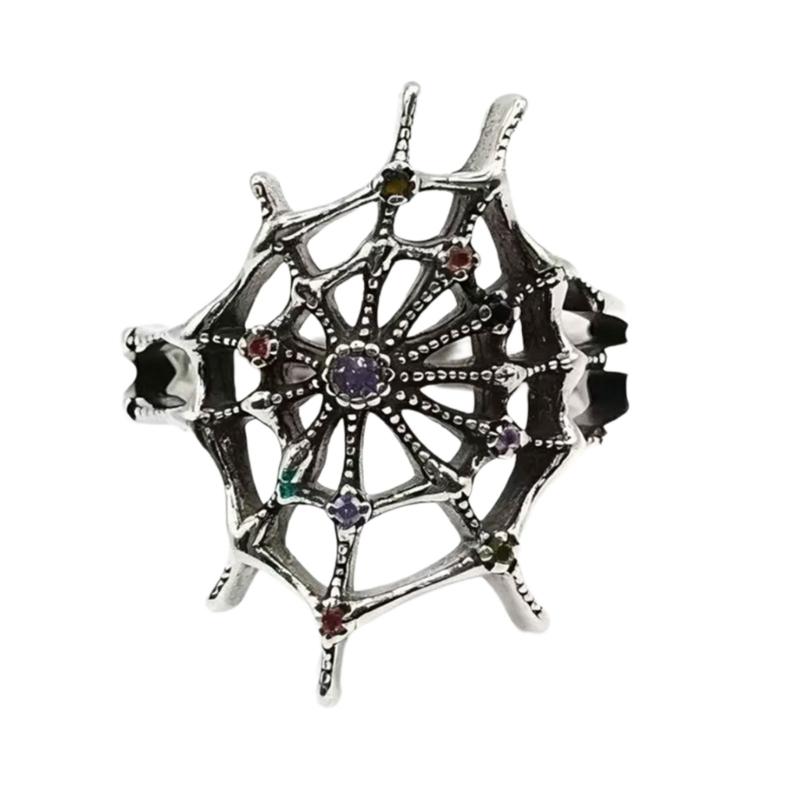 

Gothic Style Bloody Spiders Web Ring With Black Amethyst Stone Adjustable Vintage Jewelry For Women And Men 1