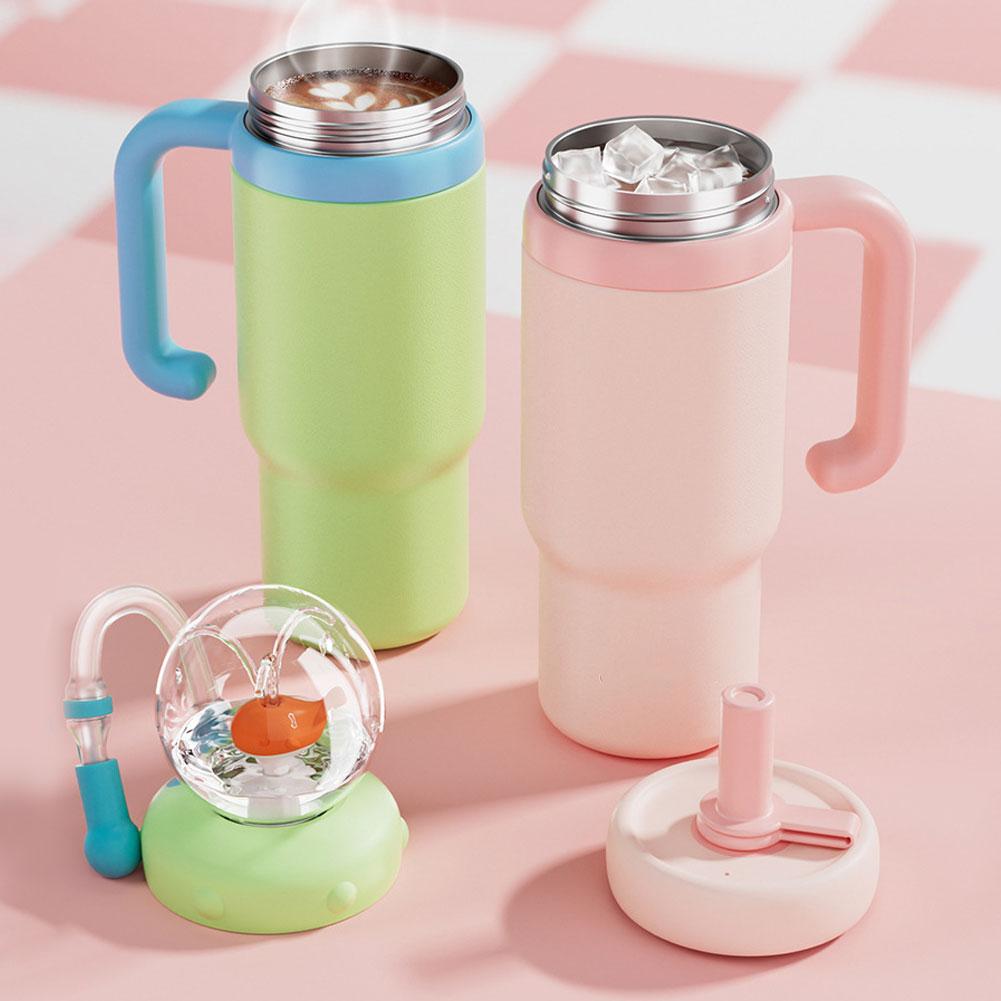 710ML Stainless Steel Whale Fountain Cup With Whale Sprinkler Handle Two Lid Straw Cup Durable Anti Drop Anti Overflow Fun Cup