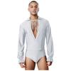 Mens Deep V Neck Long Sleeve Leotard Glitter Rhinestones Bodysuit Openable Crotch Latin Jazz Dance Ballet Costume