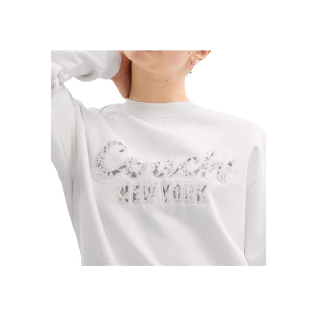 Coach Embroidered Logo Round Neck Sweatshirt Women Sweatshirt White CAH59-WHT