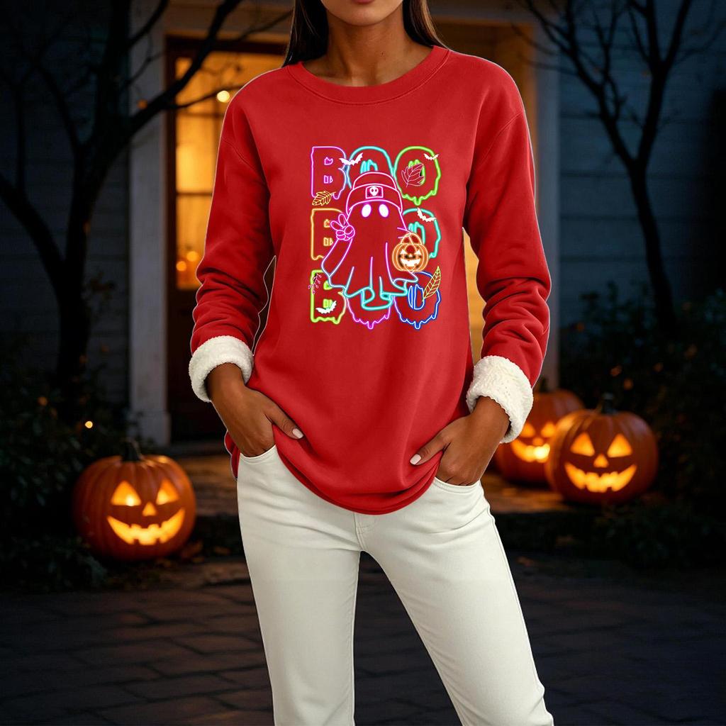 Women's Lined Long Sleeve Round Neck Halloween Sweatshirt Winter Casual Top