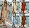 2026 Summer Fashion and Leisure Europe and the United States Cross-border Hot Sale Solid Color Pocket V-neck Loose Imitation Linen Cotton Dress