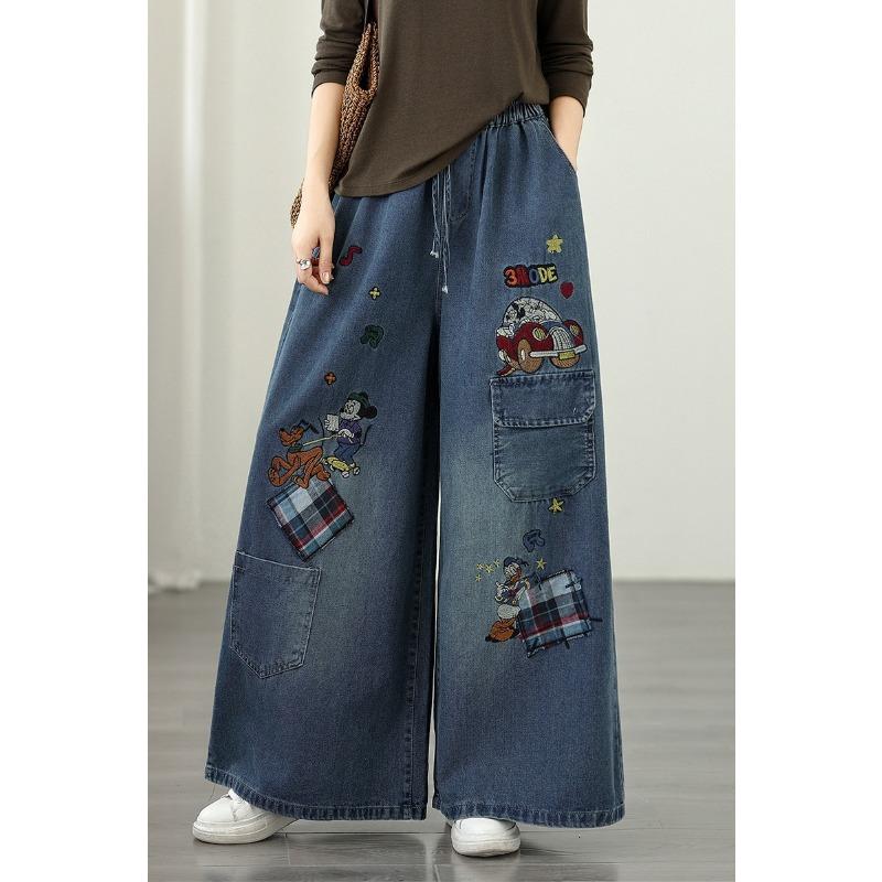 DIMANAF 2025 Plus Size Autumn Jeans New Long Pants Women Embroidery Denim Trousers Big Size Casual Loose