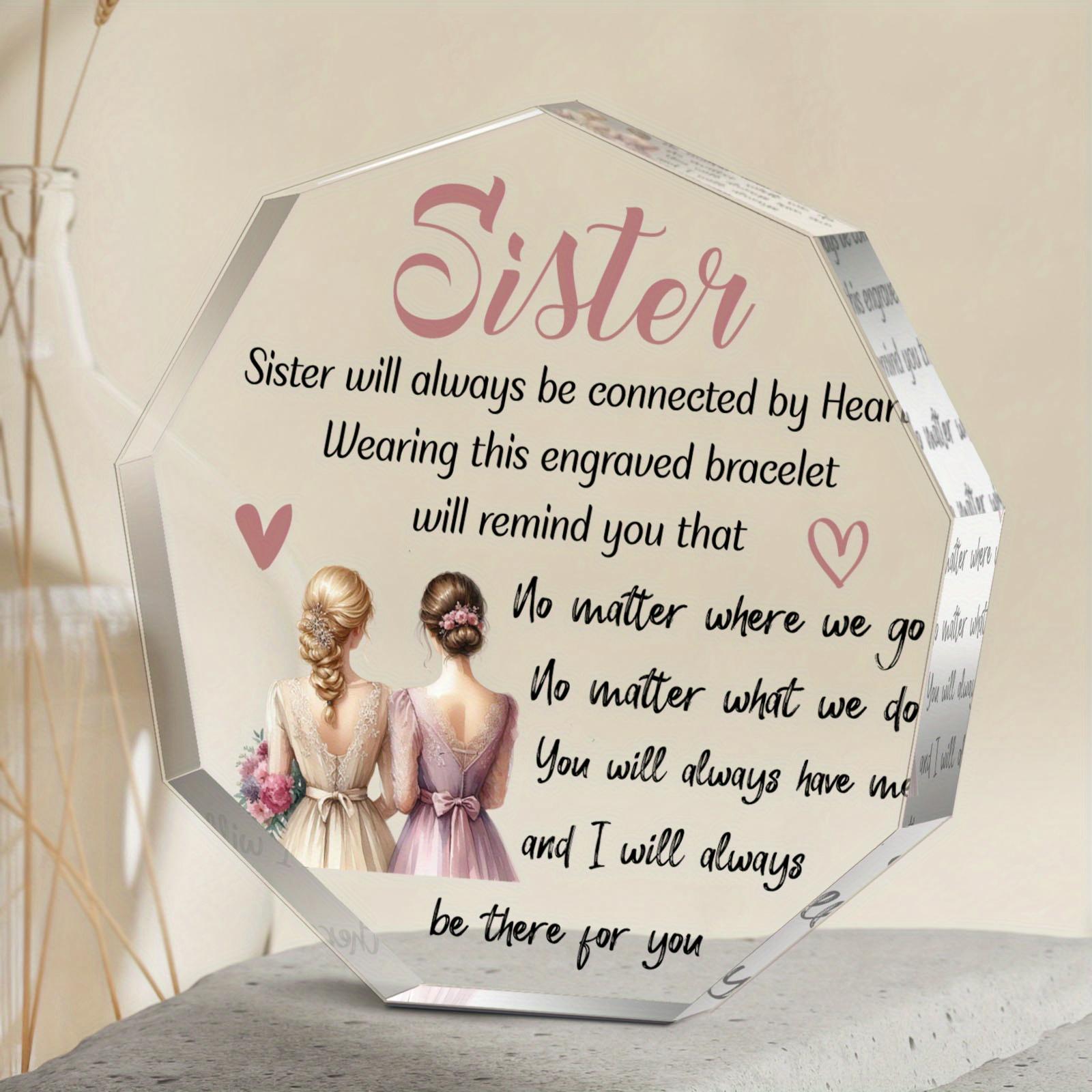 

2D Flat Acrylic Sister Bracelet Plaque - Transparent Irregular Shaped Keepsake, Emotional Connection Gift, Power-Free Ornament for Women 9*8.6cm
