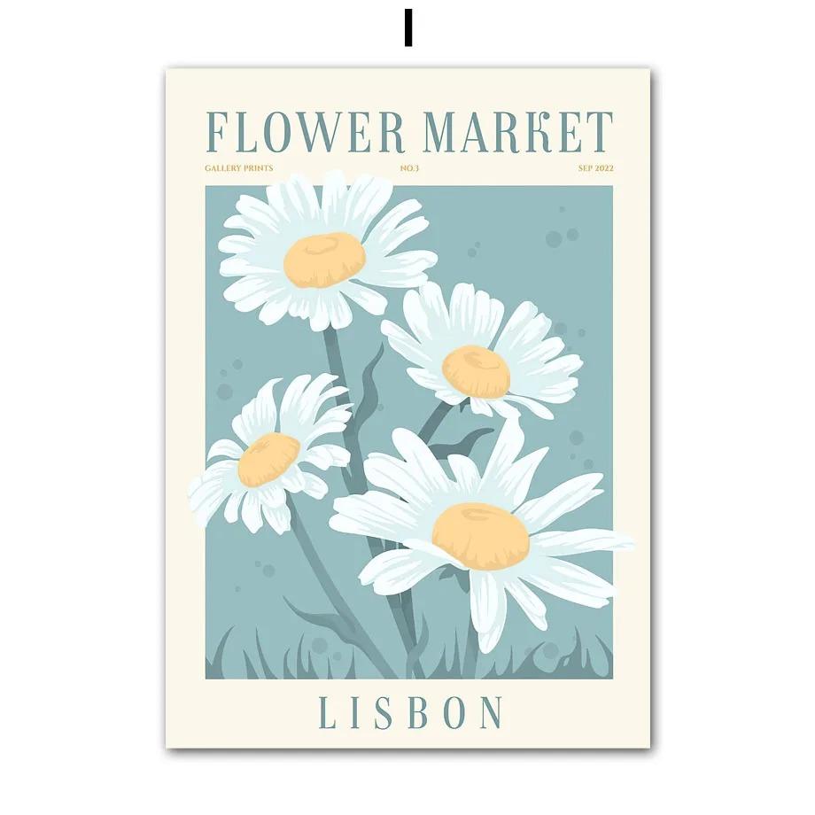 Colourful Flowers Market Daisy Lily Quote Wall Art Minimalist Print Canvas Painting Posters for Living Room Modern Home Decor