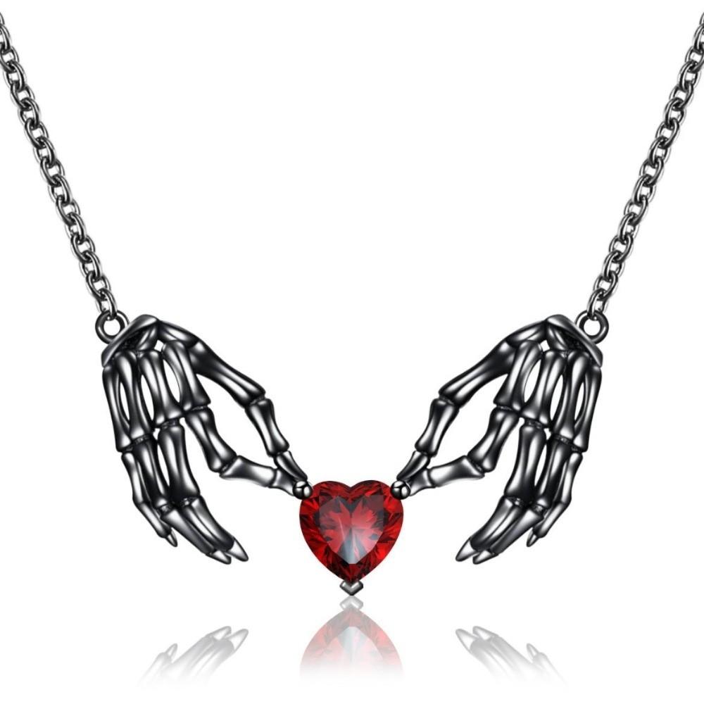 Black Silver Gothic Clavicle Chain Zinc Zinc Alloy Halloween Heart Choker Bat Wings Pendant Necklace Casual