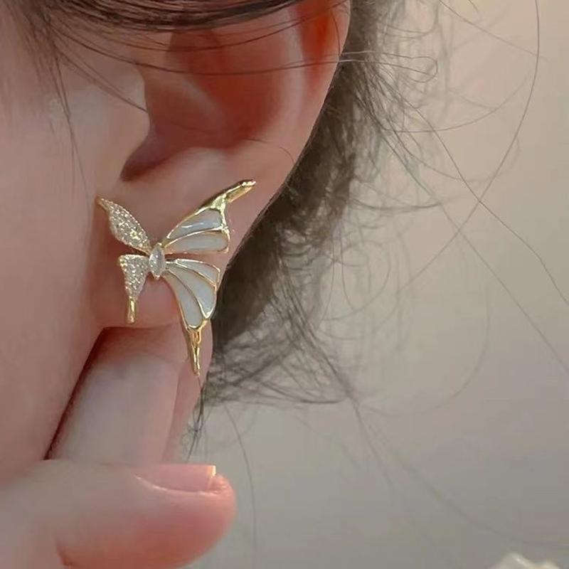 Korean Fashion Zircon Butterfly Stud Earrings for Women Elegant Sweet Metal CZ Wedding Party Jewelry Gifts