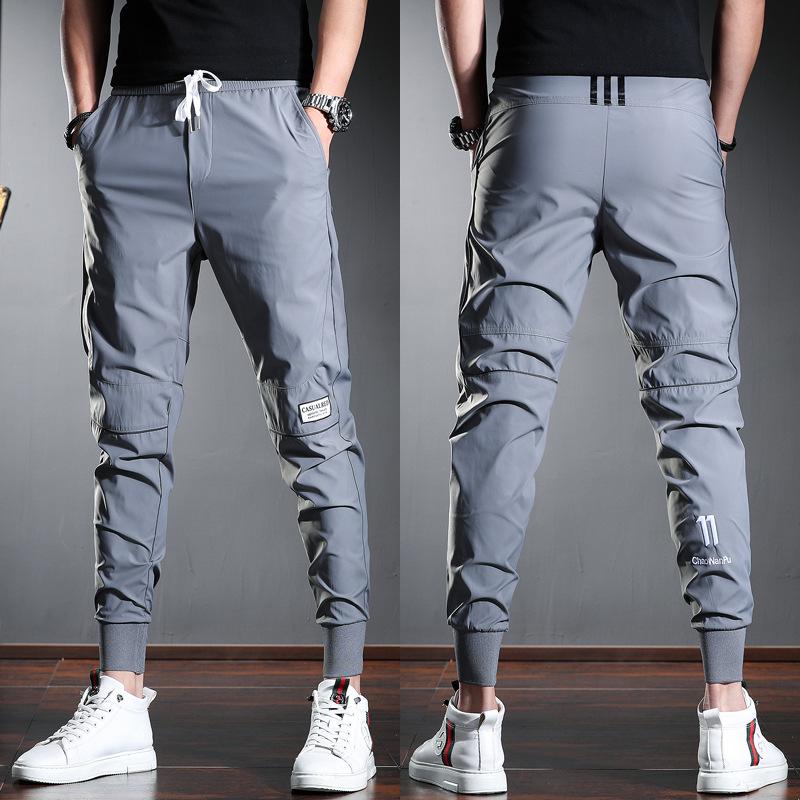 Men's 2024 Ice Silk Ankle-Length Casual Sports Pants - Summer Thin Tencel Korean Slim Fit Trousers