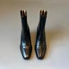 The first layer of cowhide! Square head thick heel short boots soft leather splicing Chelsea boots women's black boots thin boots