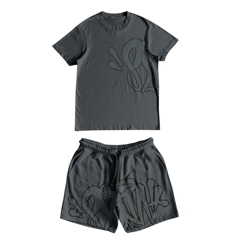 European and American street hip-hop men's and women's alphabet printing loose short-sleeved top men's summer tide brand casual sports suit