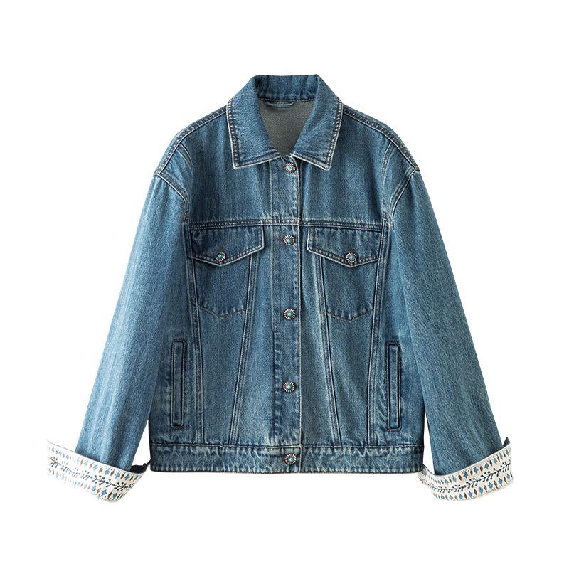 Xin Ge Retro Washed Denim Jacket: Loose, Long Sleeve, Versatile Slimming Top for Women. M синий