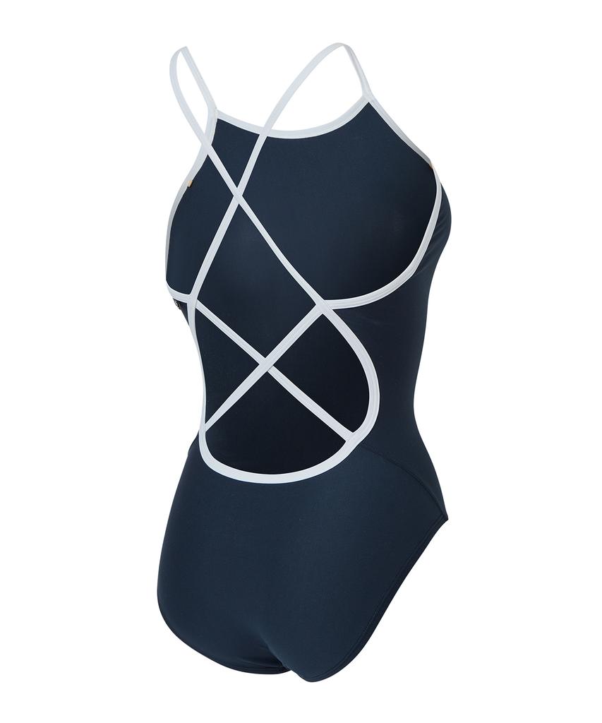 Laelliseupocheu [Osla644 Nvy] Solid High-Neck Double-Strap Sturdy X-Back Navy