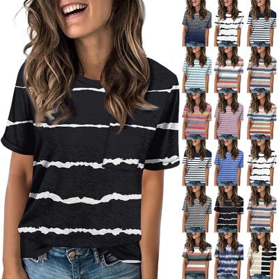 Dameszak Gestreept Print Zomer Korte Mouw Ronde Hals Casual Los T-shirt Top