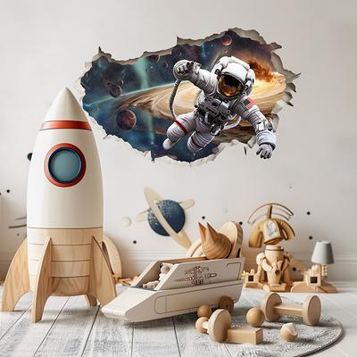 Kreskówkowe naklejki ścienne z astronautą dla pokoju dziecięcego, sypialni, salonu, samoprzylepne, usuwalne, dekoracja o tematyce kosmicznej