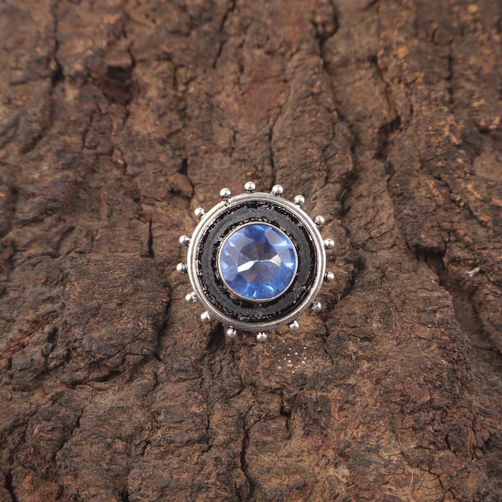 Round Natural Tanzanite 925 Sterling Silver Statement Unique Handcrafted Ring RR-49-9