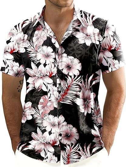 Men's Short Sleeve Shirt, Sunflower Print Loose Fit Shirt, Lightweight Collared Button-Up Casual Top