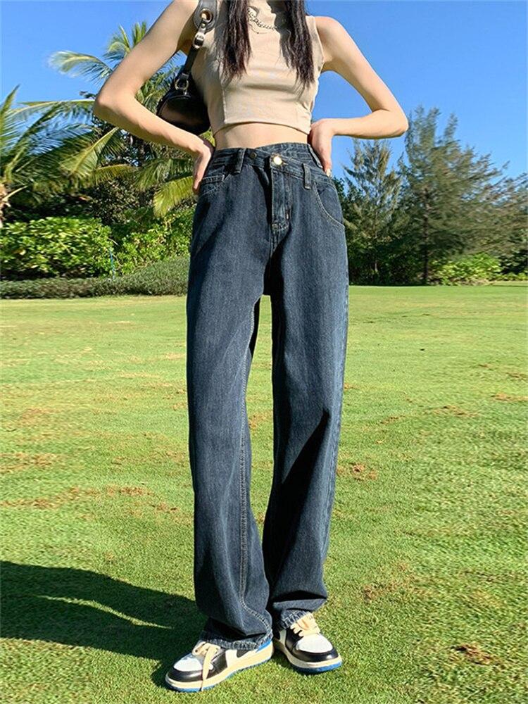 High Street Style All-Match Wide-Leg Pants Jeans Spring Autumn Korean Ins High Waist Loose Jeans Women's Straight Thin Drape