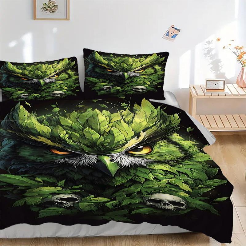 3pcs Leafy Owl Duvet Cover Set -Includes 1 Duvet Cover and 2 Pillowcases, No Quilt Core, All-Season Home Decor  yy251111176 135x200cm
