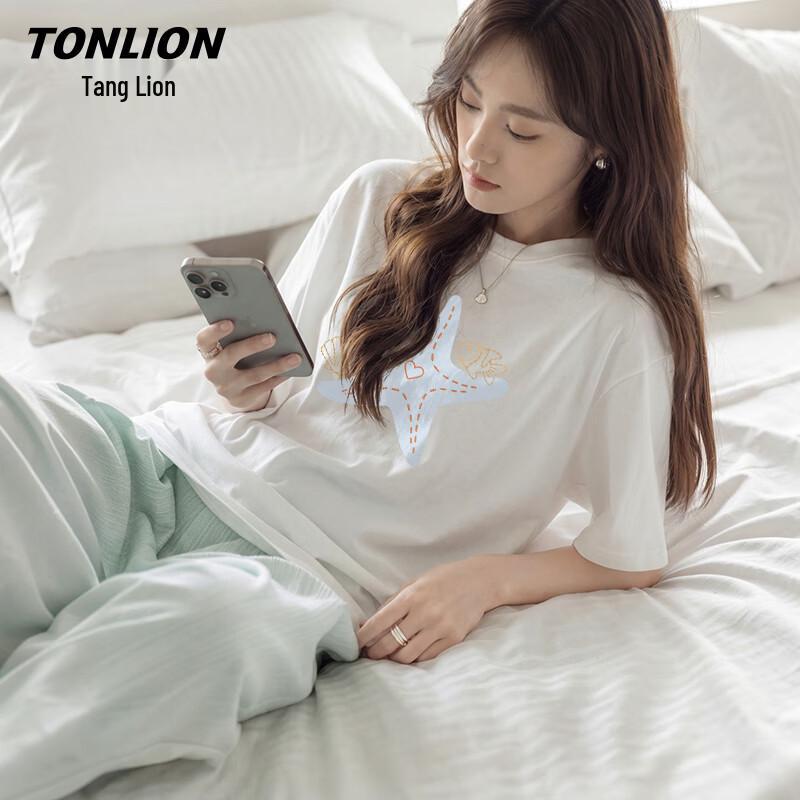 TonLion Women s Blue Starfish Print Cotton T-Shirt L