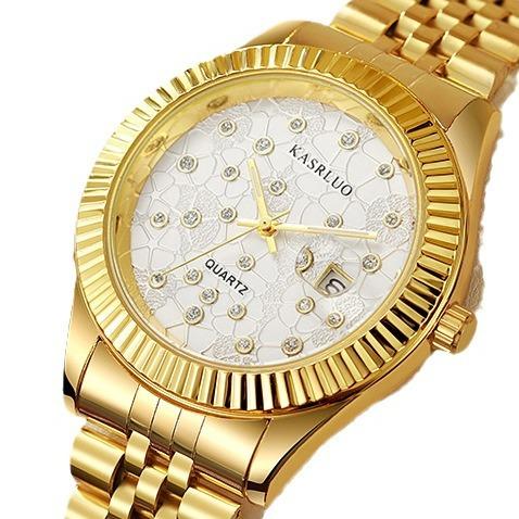 Men And Women Steel Belt Couple Gold Leisure Quartz Watch Diamond Calendar Business Watch Luminous Watch