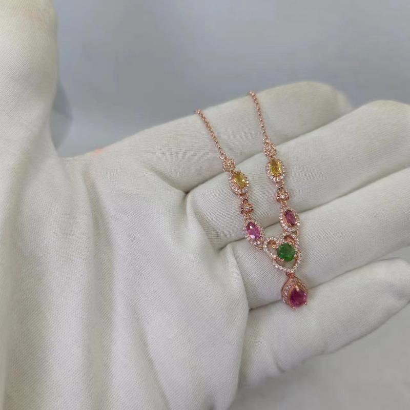 Sace Gems Collares con colgante de turmalina natural de Plata de Ley 925 de 3MM para mujer, joyería fina brillante, regalo de Navidad