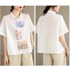 DIMANAF 2026 Women Plus Size New Summer Blouse Shirt Short Sleeve Casual Loose Print Lady Tops Shirts Cotton