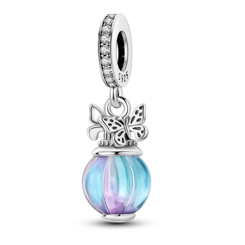 925 Silver Luminous Elf Lantern Fish Glass Planet Pendant Fit Pandach 925 Bracelet DIY Jewelry Design