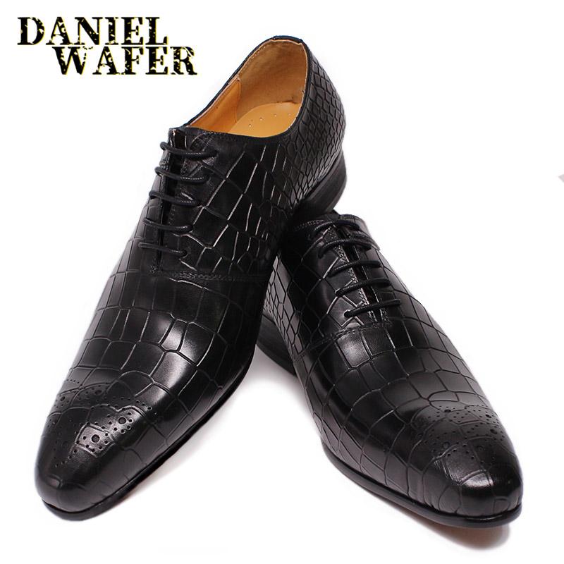 

Модная мужская обувь класса люкс, из натуральной кожи, черная, красная, с принтом под крокодила, на шнуровке, с острым носком, для офиса, свадьбы, формального платья, оксфорды для мужчин 39 чёрный