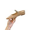 Cowhide Version~ Small Person Inner Height Increase Leather Cool Slippers Women's Summer Wear Pointed Rhinestones Half a Pedal Slippers