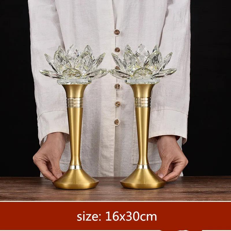 2pcs Chinese Crystal Candle Holder Ornaments Colorful Simulated Candlestick Buddha Hall Worship Home Decor Buddhist Accessories