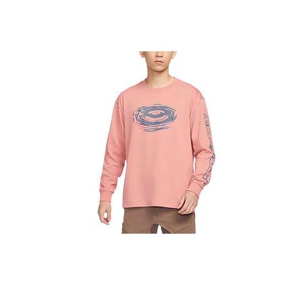 Tricou Casual Sport cu Imprimeu Logo, Gât Rotund Canelat, Confortabil, Respirabil, Dopamină, Mânecă Lungă, Bărbați, Roz FV3487-618