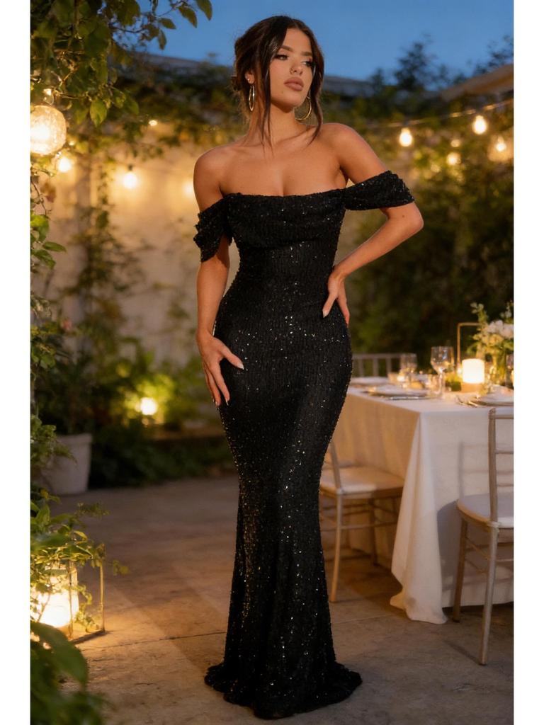 2026 European Sequin One-Shoulder Slit Dress - Women's Casual Fashion