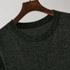 Gestrickte T-Shirts, einfarbig, Rundhalsausschnitt, kurze Ärmel, lockere Pullover-Oberteile, Retro-Stil, stilvolle Damenblusen aus glänzendem Eisseiden-Chiffon