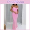 Robe longue rose sans manches avec empiècements, taille haute et dos nu pour l'été