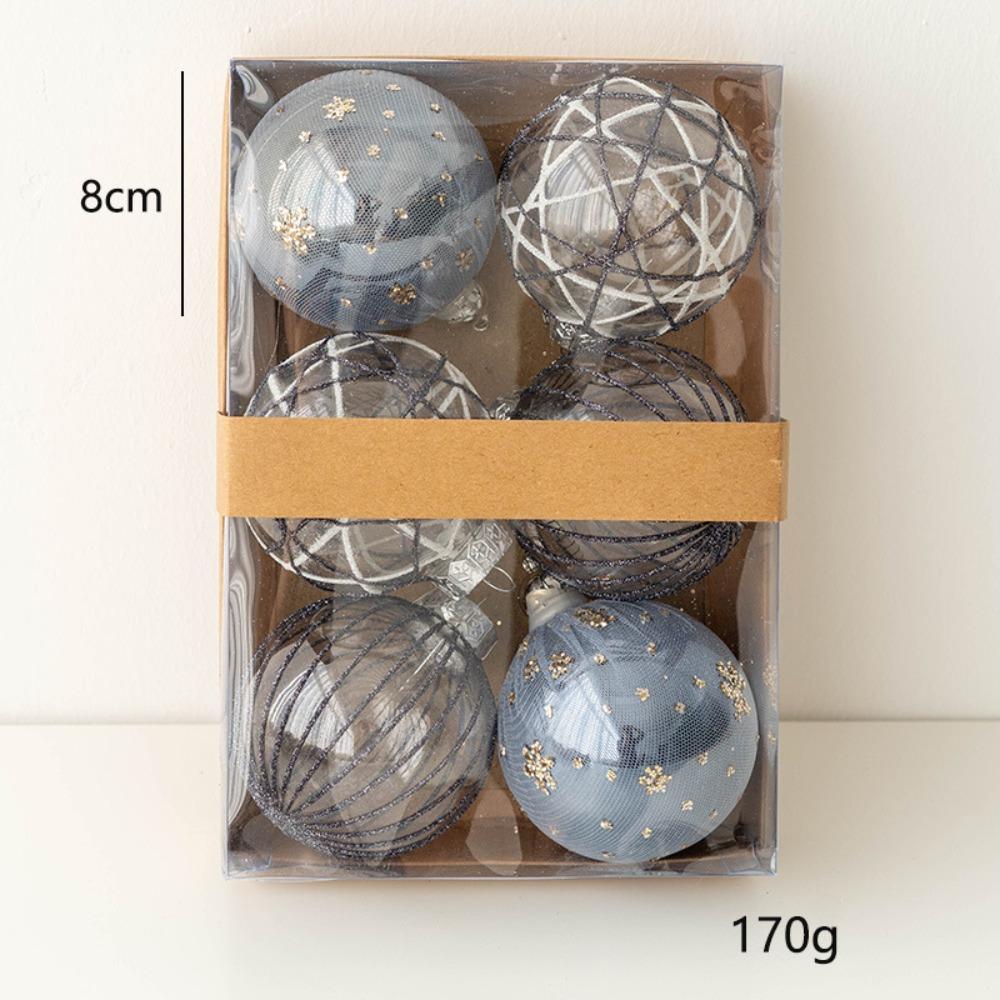 

6PCS Durable Plastic Christmas Ball Set 8cm Suspensable Christmas Tree Balls 6 Colors Xmas Baubles Showcase as shown синій
