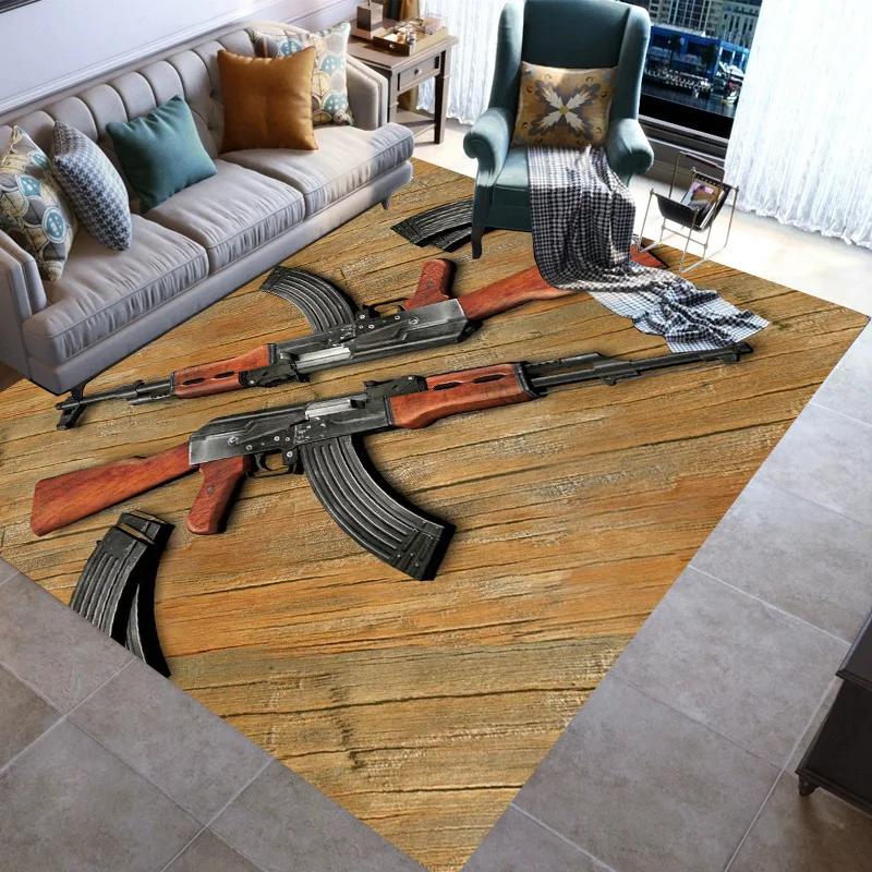 Retro Guns Pistol Ammunition Bullet Cartridge AK M4 Rug Carpet for Living Room Bedroom Decor Non-slip for Sofa Doormat Mat
