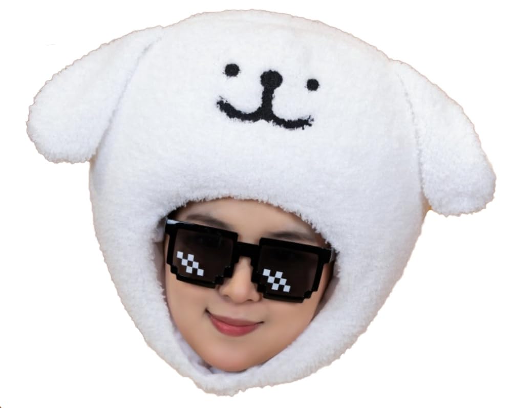DOKiDOKi Dog Hat Cosplay [White] Dog Transformation Mask Halloween Headwear Plush Kigurumi Headgear Fluffy Cute Halloween [Used]