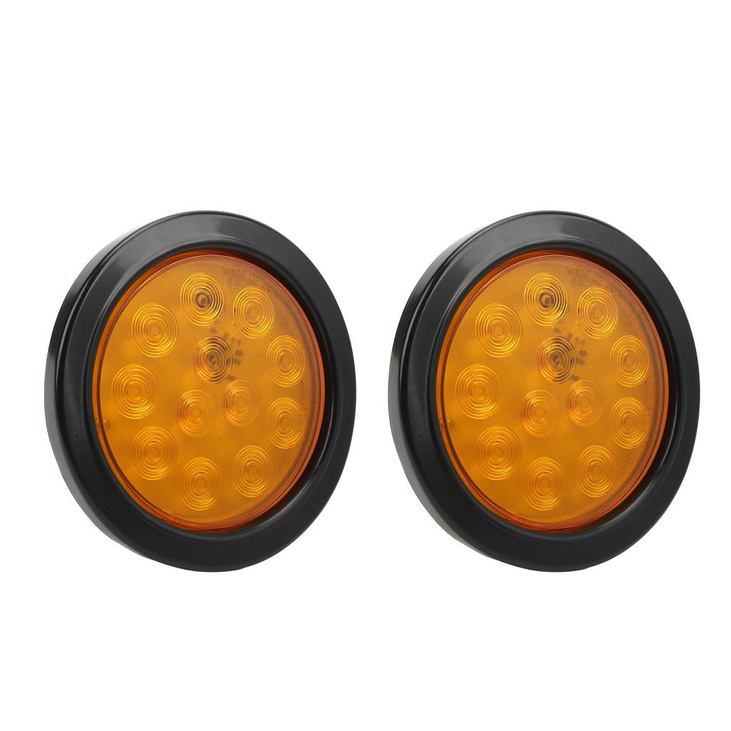 2 Pcs Trailer Tail Lights Round 12 LED Amber Brake Stop Turn Tail Marker Lamp for Tractor Truck