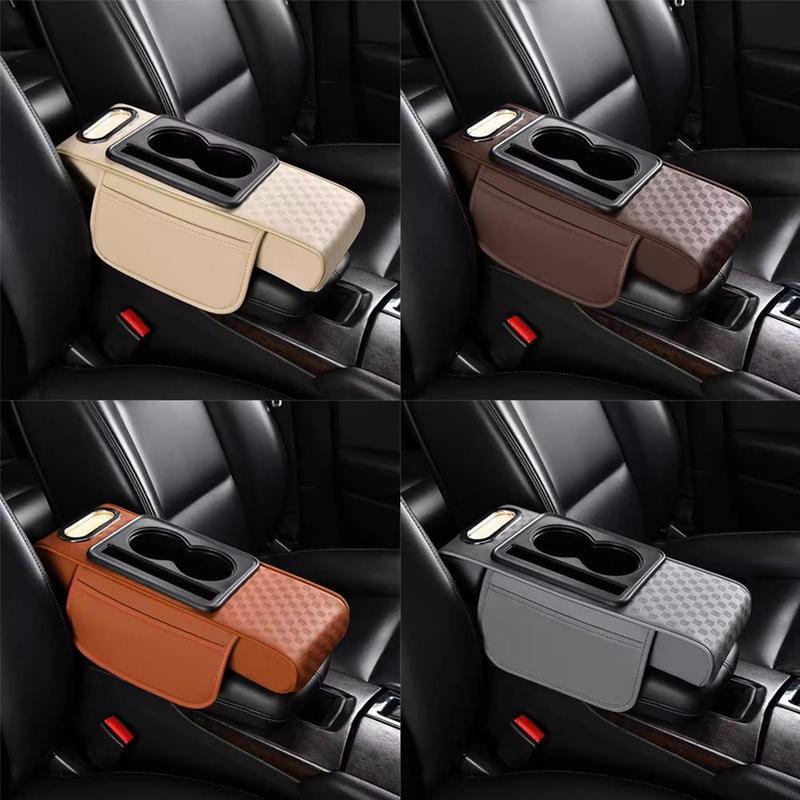 Car Center Console Height Increasing Armrest Cushion Pu Multifunctional Holder Pad Leather Cup Tissue With Armrest Box Univ S9e4