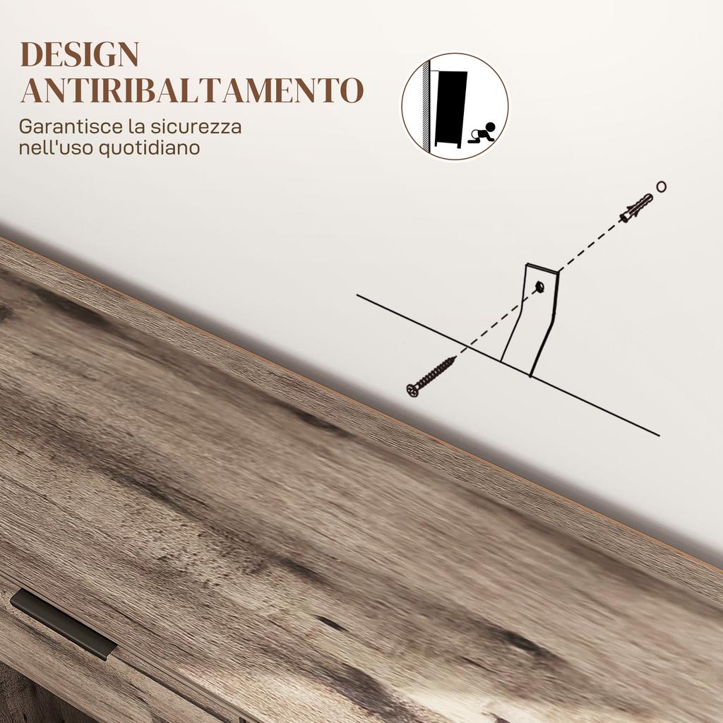 Industrial Style Buffet Sideboard with Drawer and 3 Cabinets, in Brown Wood, 120x36.5x70 cm