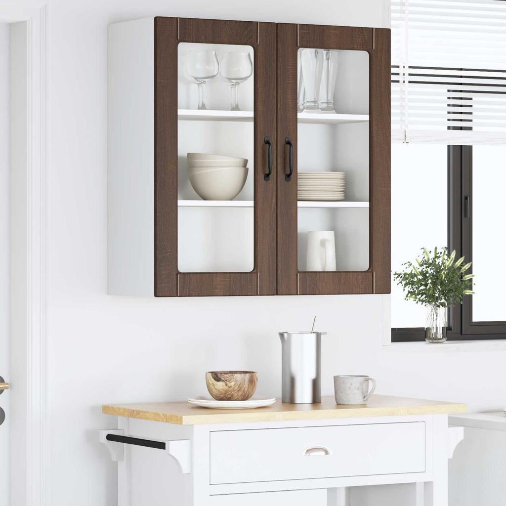 Wall Mounted Glass Cabinet PORTO Brown Oak Effect 80 x 31 x 80 cm