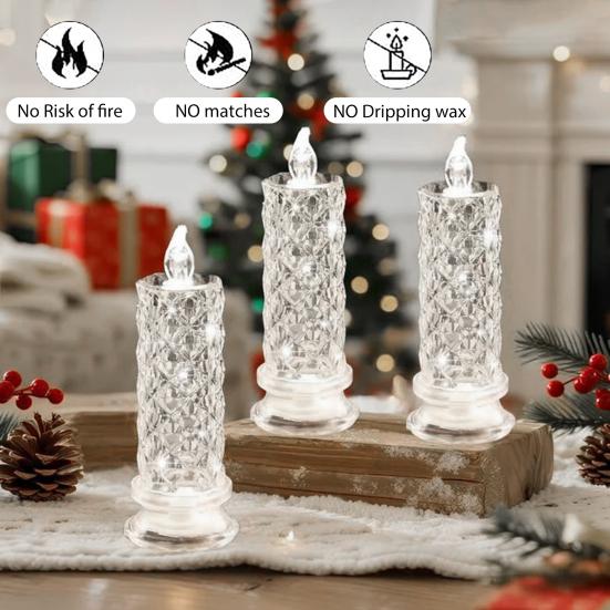 LED Candle Lights Romantic Rose Shadow Flameless Candles Lamp Elegant Crystal-like Pillar Candles