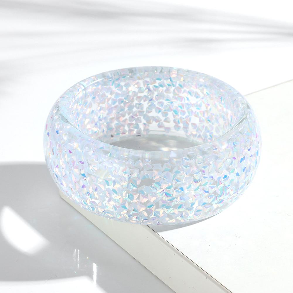 New Colorful Foil Geometric Resin Wide Bangle for Women Stackable Chunky Acrylic Round Statement Bracelets Trendy Jewelry Gifts