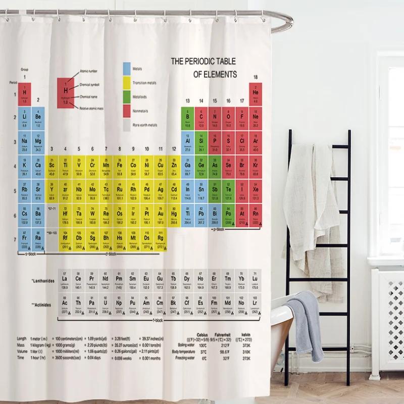 Hot New Periodic Table of Elements Bathroom Curtains Waterproof 3D Print Shower Curtain White Fabric Curtain for The Bath