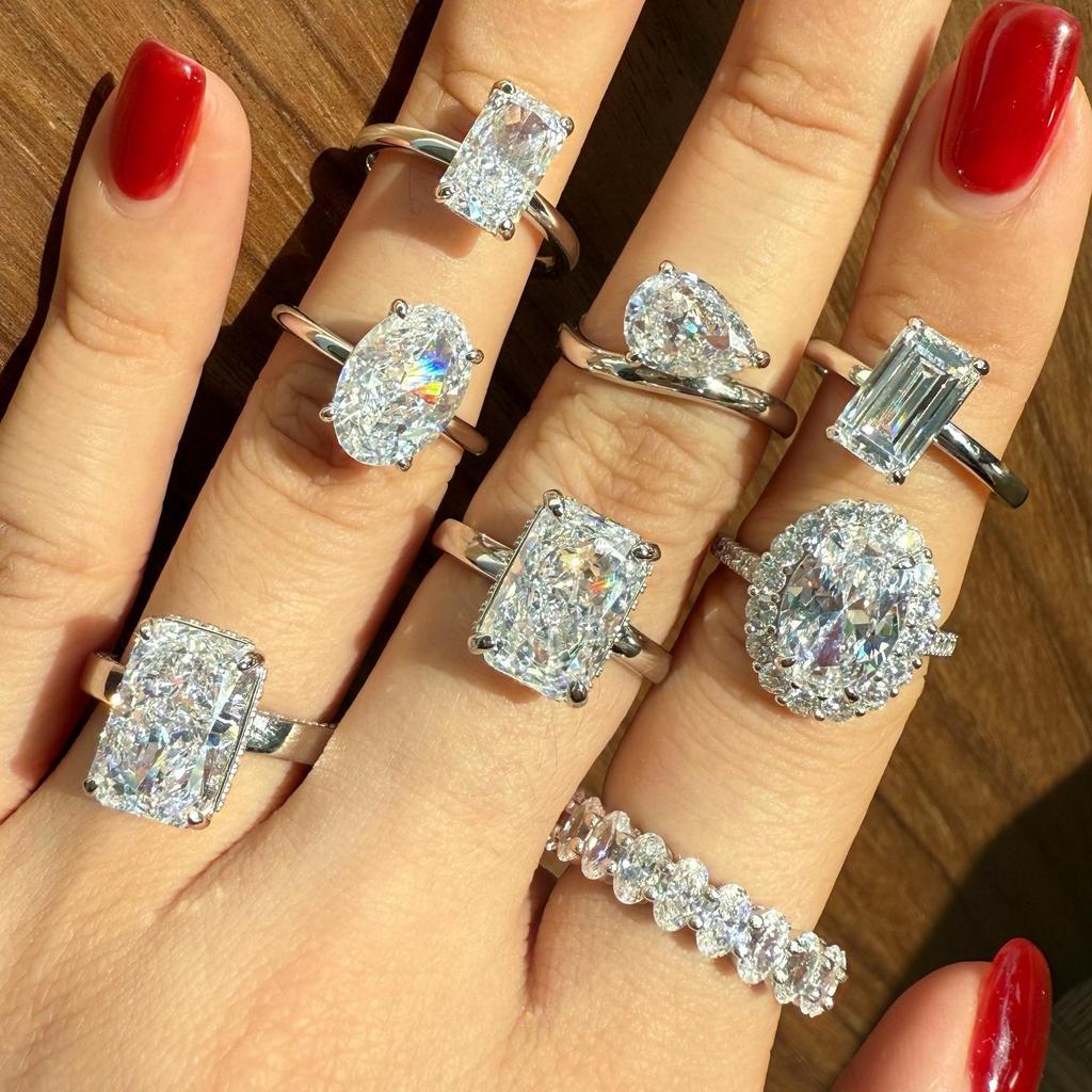 High Carbon Diamond S925 Sterling Silver Zircon Ring for Women - Super Shiny, Square Oval Design, High Quality