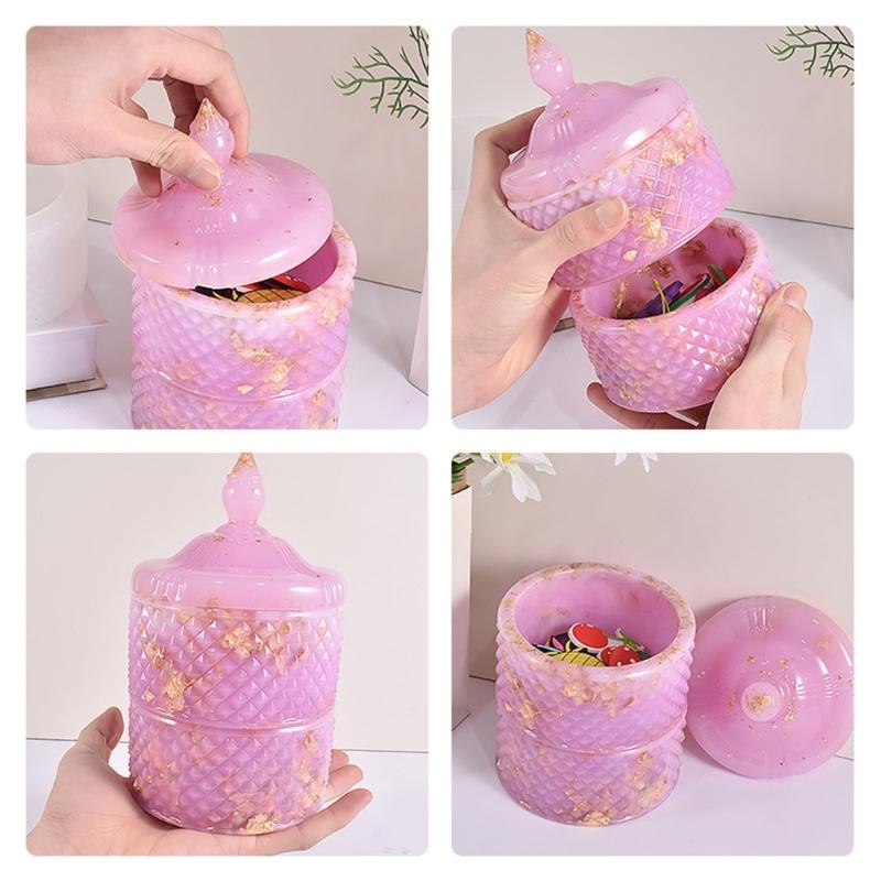 Resin Jar Silicone Molds with Lid Rhombic Striped Jewelry Box Silicone Molds for Candle Cup Jewelry Box Home Decoration
